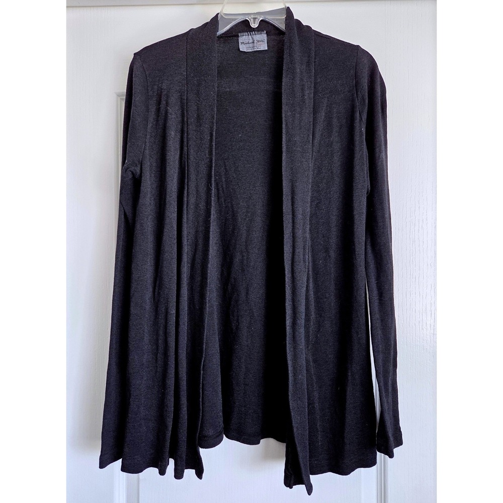 Michael Stars Black Open‎ Front Draped Cardigan Shawl Collar Made in USA 0371 OS